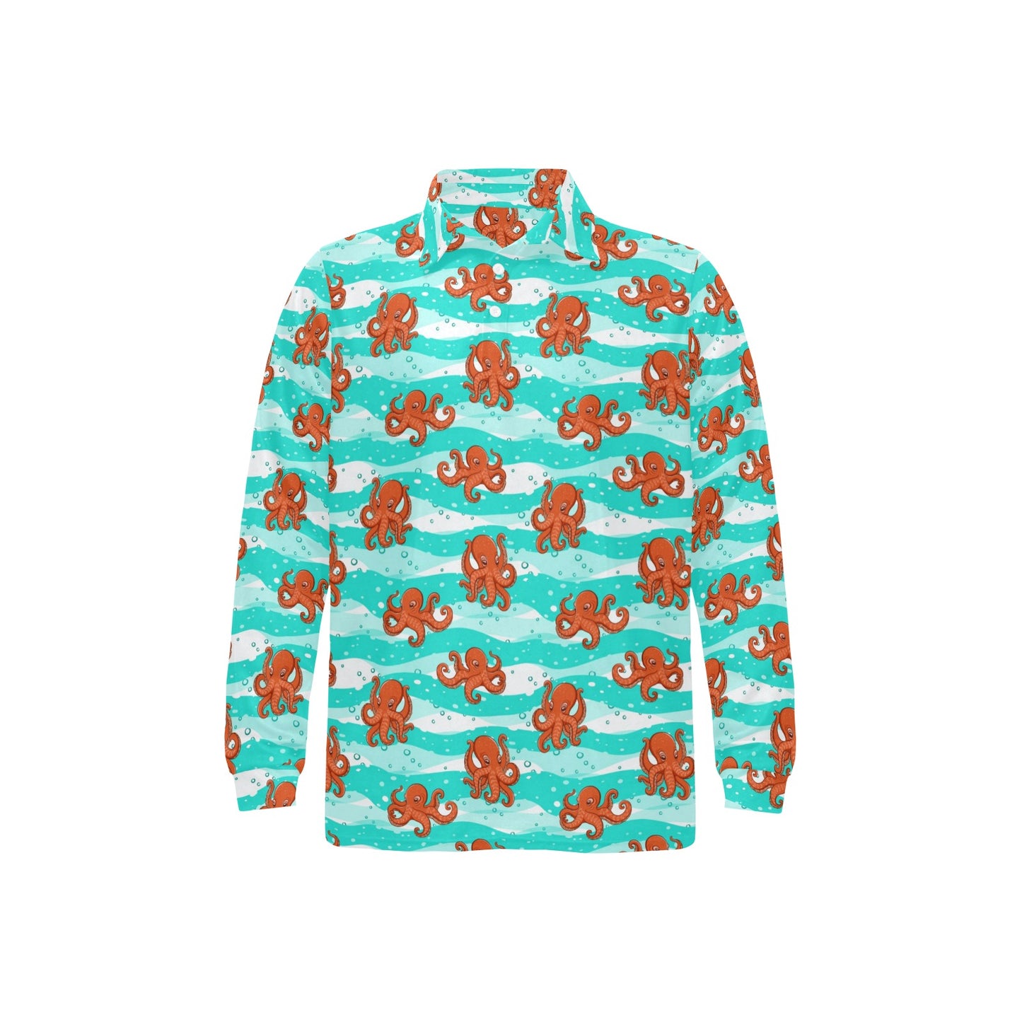 Octopus Cute Design Print Themed Long Sleeve Polo Shirt For Men's