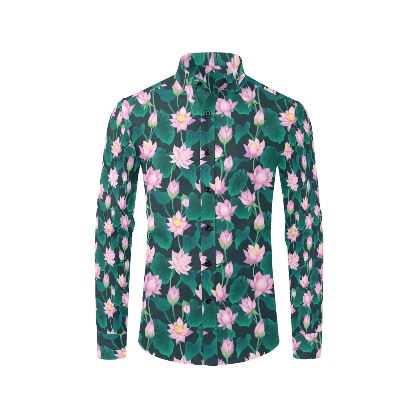Water Lily Print Design LKS302 Men's Long Sleeve Dress Shirt