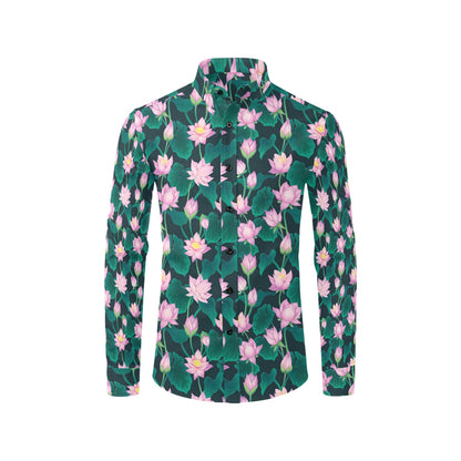 Water Lily Print Design LKS302 Men's Long Sleeve Dress Shirt