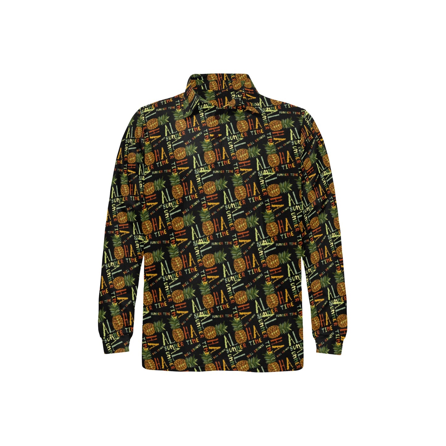 Aloha Hawaii Time Design Themed Print Long Sleeve Polo Shirt For Men's