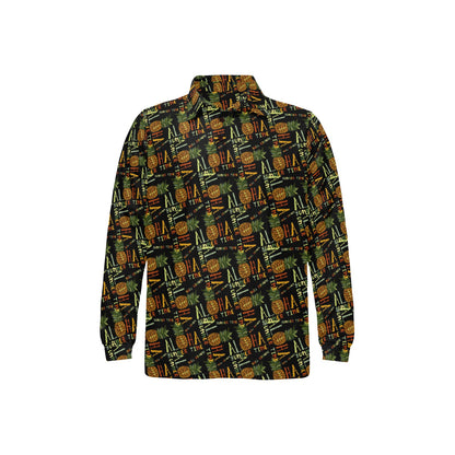 Aloha Hawaii Time Design Themed Print Long Sleeve Polo Shirt For Men's
