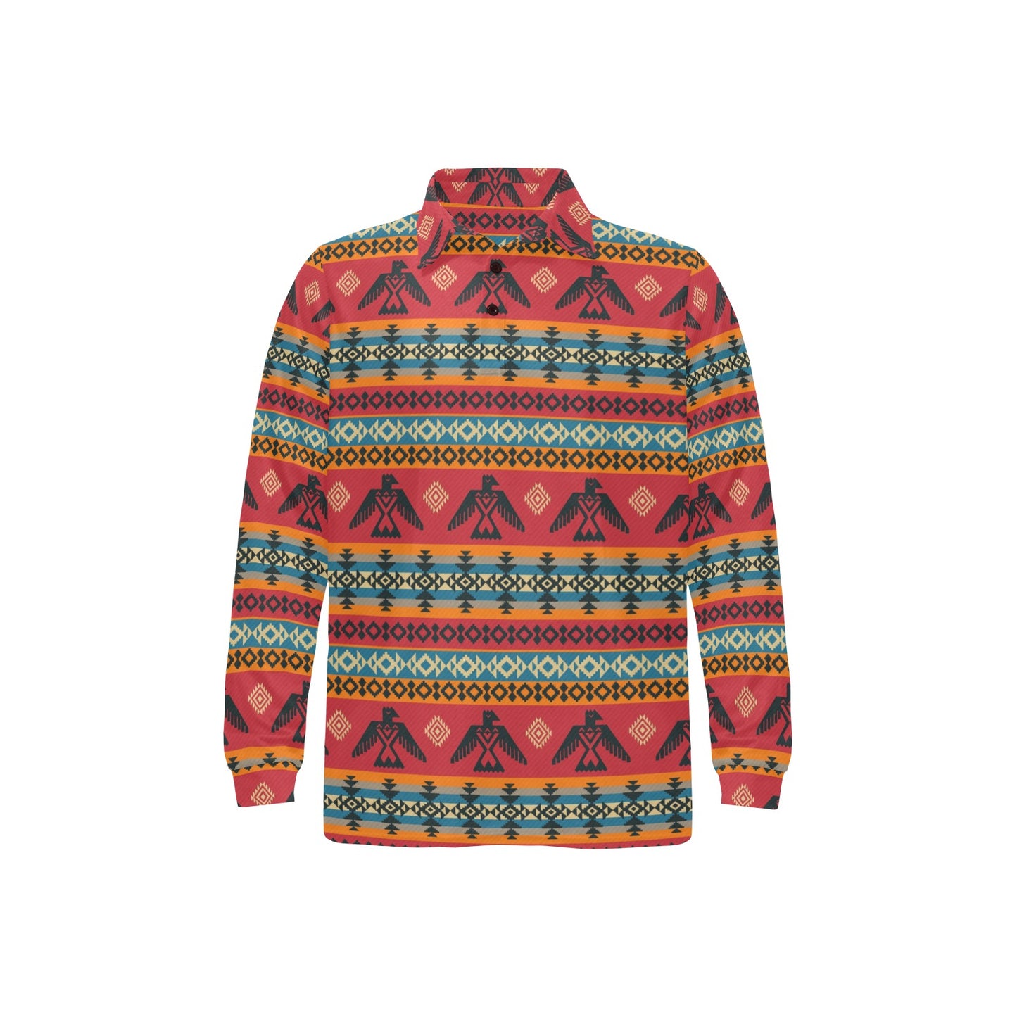Eagles Native American Design Long Sleeve Polo Shirt For Men's