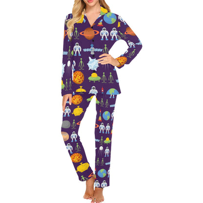 Alien Astronaut Planet Women's Long Pajama Set