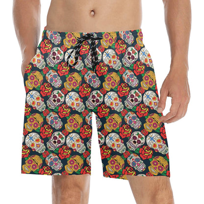 Sugar Skull Print Design LKS306 Men's Swim Trunks Beach Shorts