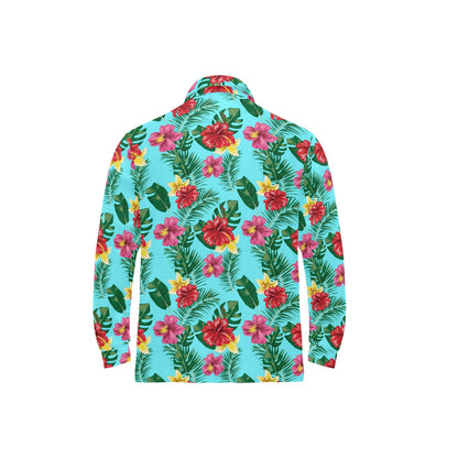 Hibiscus Hawaiian Flower Long Sleeve Polo Shirt For Men's