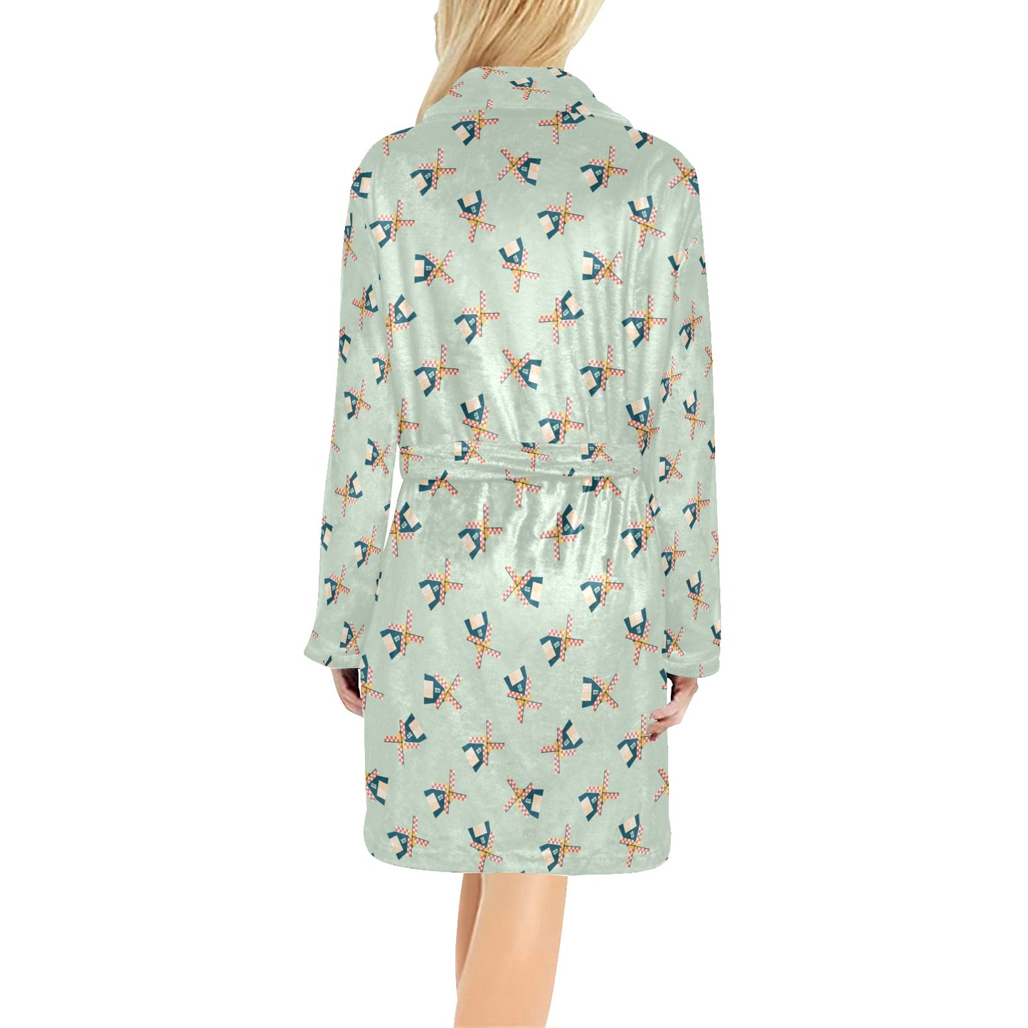 Windmill Pattern Print Design 02 Women's Fleece Robe