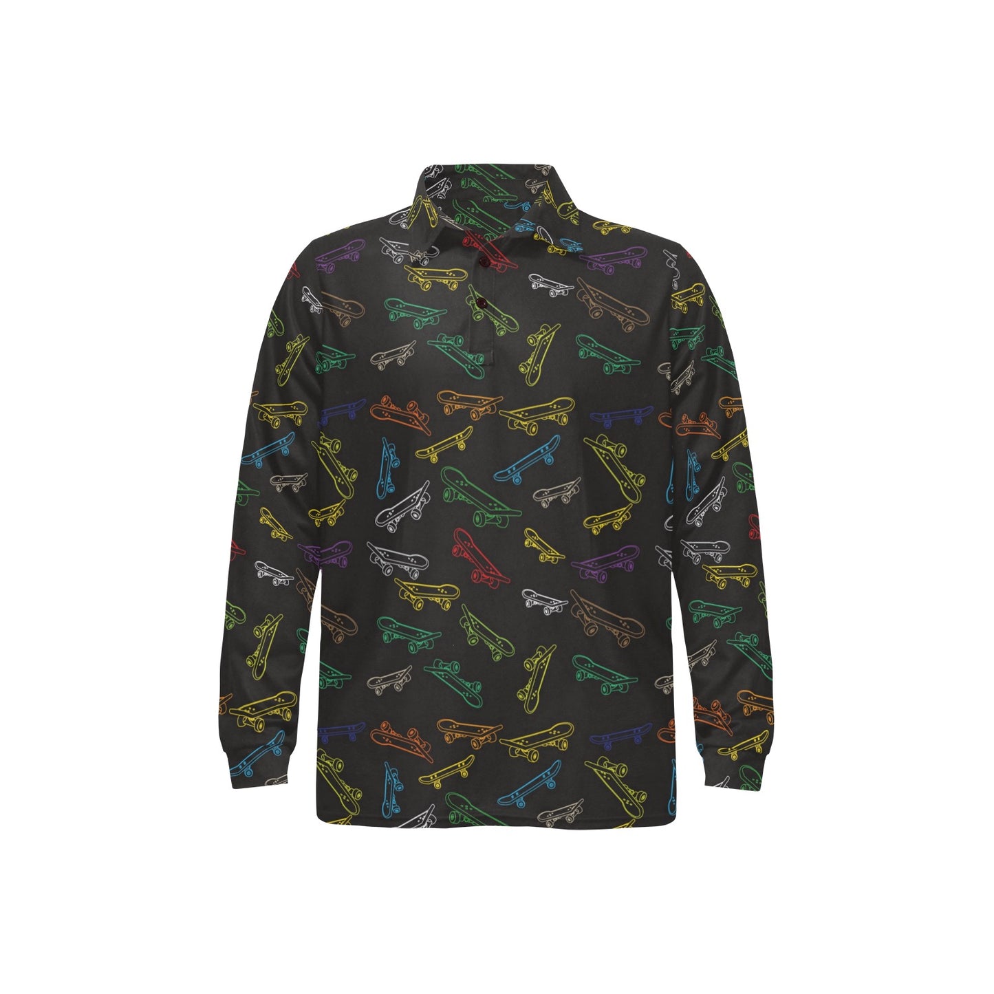 Skateboard Print Design LKS301 Long Sleeve Polo Shirt For Men's