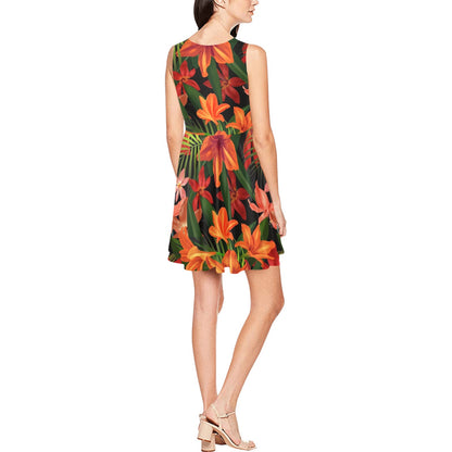 Amaryllis Pattern Print Design AL05 Sleeveless Dress