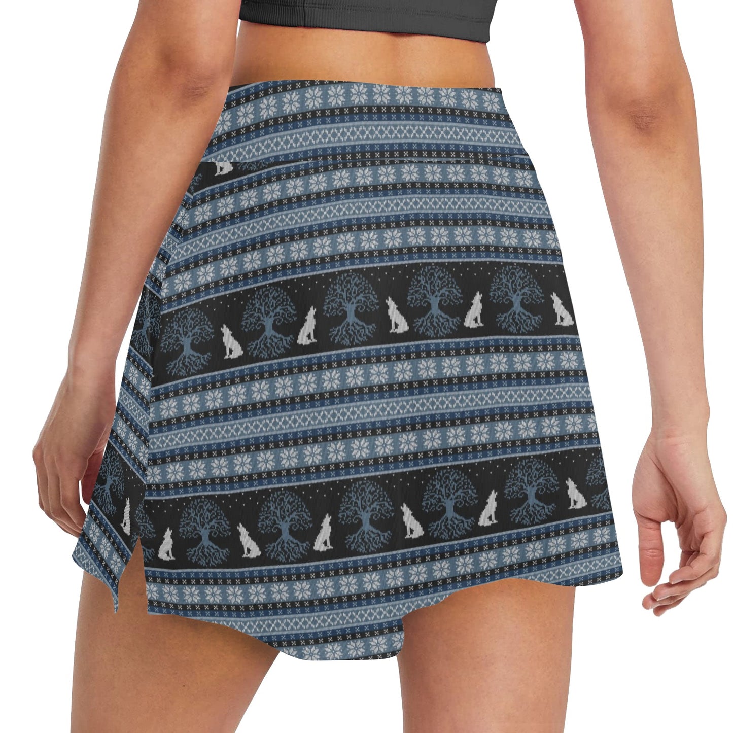 Wolf Tree of Life Knit Design Print 17" Golf & Pickleball Skort with Pockets