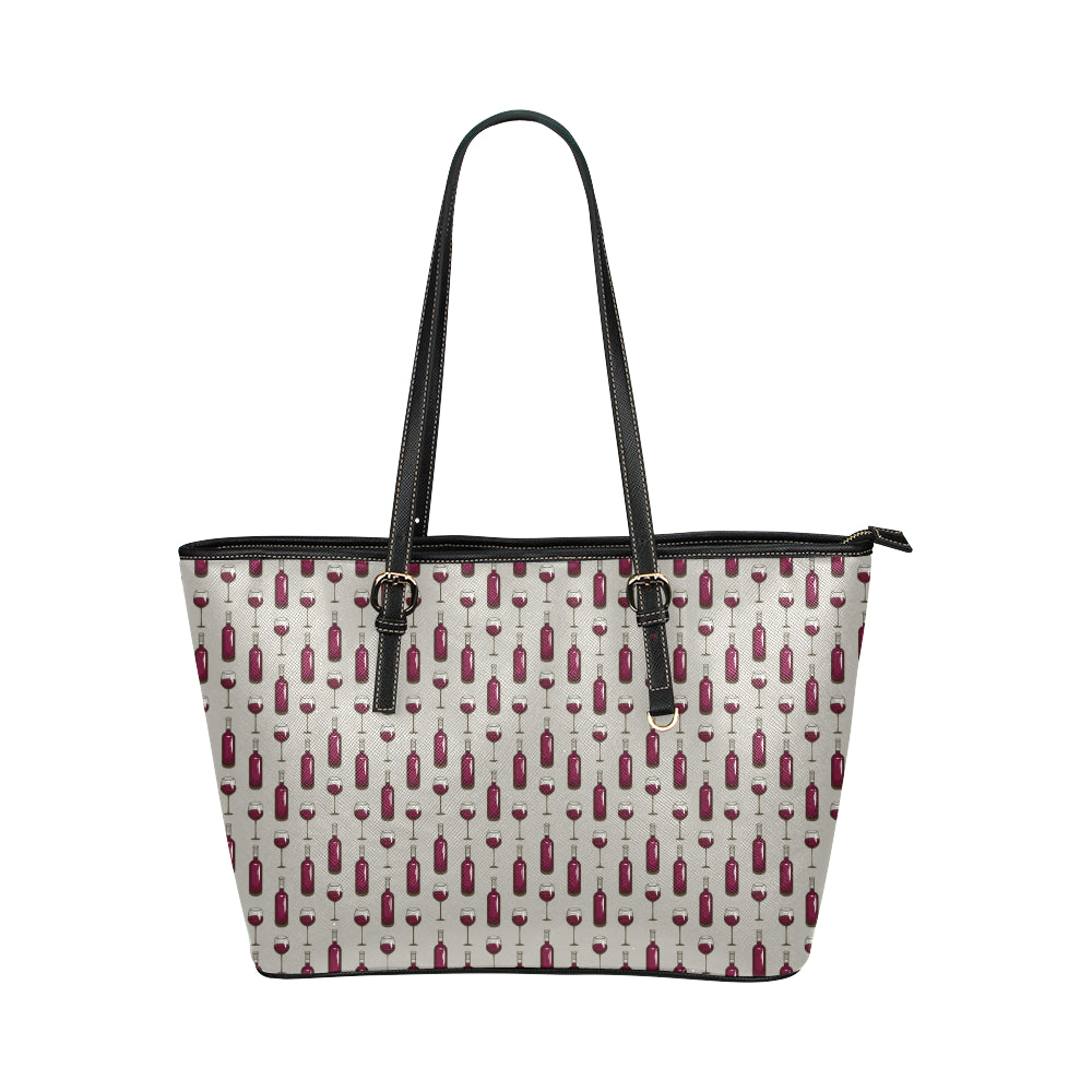 Wine Bottle Pattern Print Leather Tote Bag
