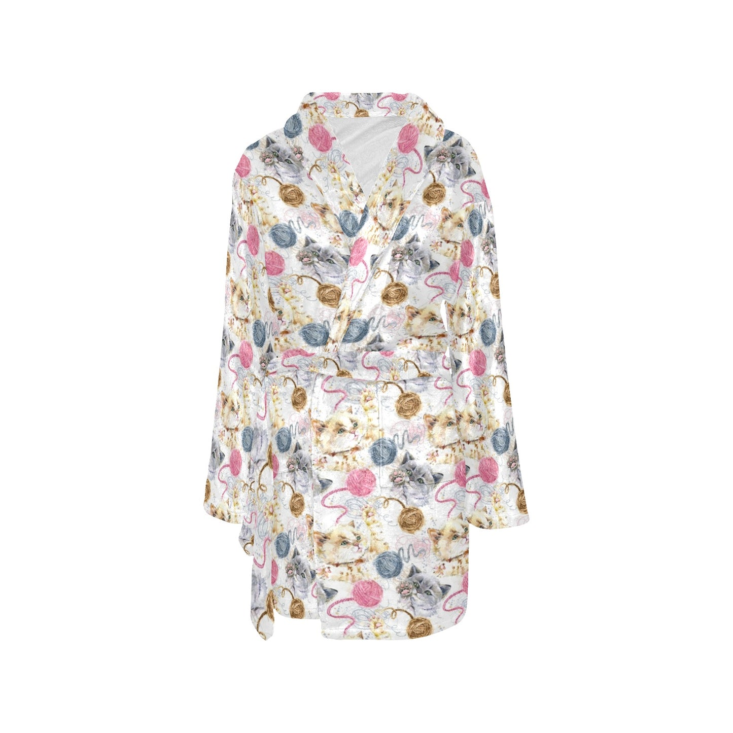 Cat Playing Yarn Pattern Print Design 07 Women's Fleece Robe