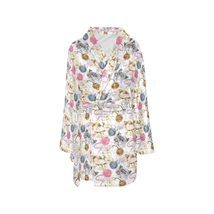 Cat Playing Yarn Pattern Print Design 07 Women's Fleece Robe