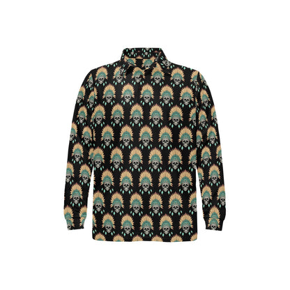 American indian Skull Pattern Long Sleeve Polo Shirt For Men's