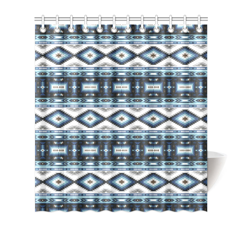 Navajo Dark Blue Print Pattern Shower Curtain