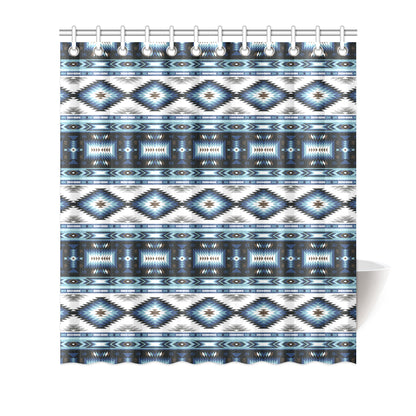 Navajo Dark Blue Print Pattern Shower Curtain