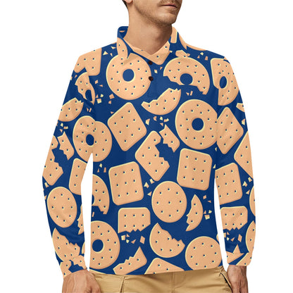 Cracker Pattern Print Design 03 Long Sleeve Polo Shirt For Men's