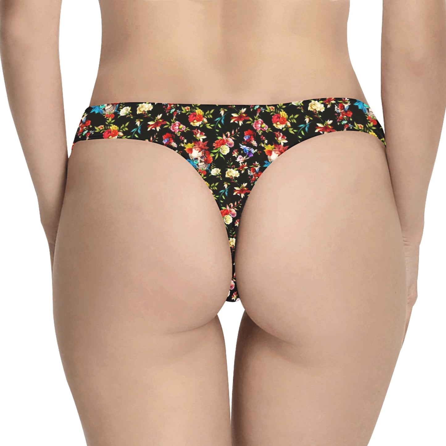 Skull Roses Flower Design Themed Print Women's Thongs