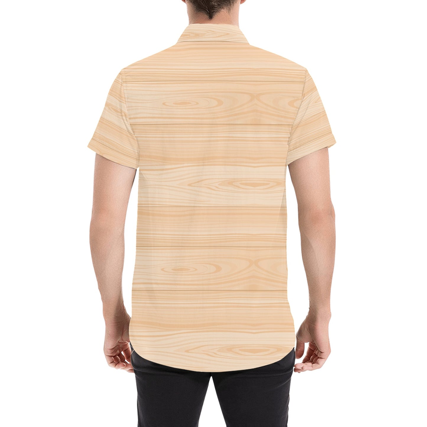 Wood Texture Print Design LKS302 Men Short Sleeve Button Up Shirt