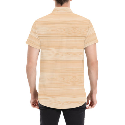 Wood Texture Print Design LKS302 Men Short Sleeve Button Up Shirt