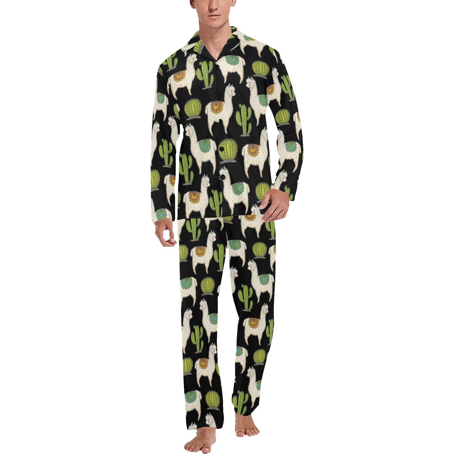 Alpaca Cactus Pattern Print Design 07 Men's Long Pajama Set