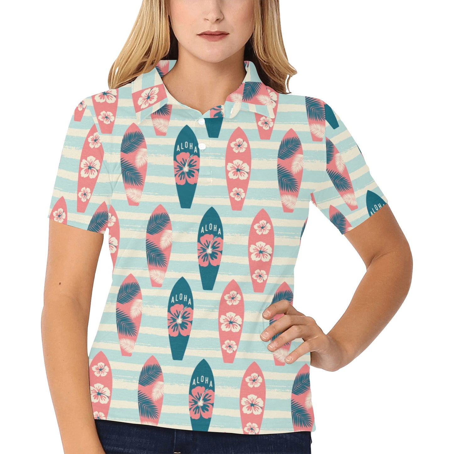 Aloha Hawaii Surfboard Pattern Print Design 02 Women's Polo Shirt