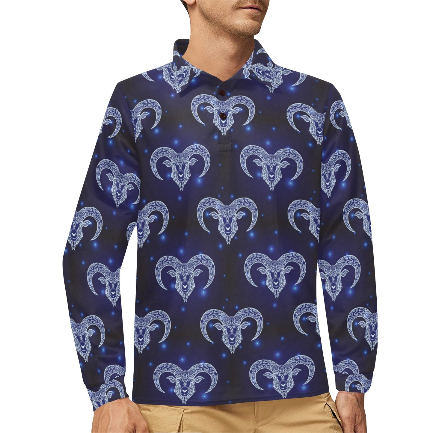 Aries Zodiac Pattern Print Design 01 Long Sleeve Polo Shirt For Men's