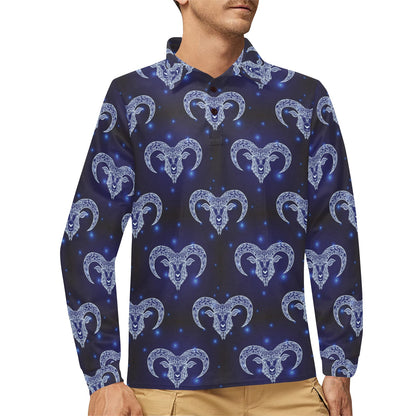 Aries Zodiac Pattern Print Design 01 Long Sleeve Polo Shirt For Men's