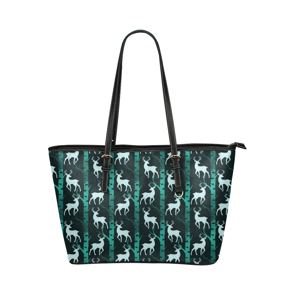 Deer Jungle Print Pattern Leather Tote Bag