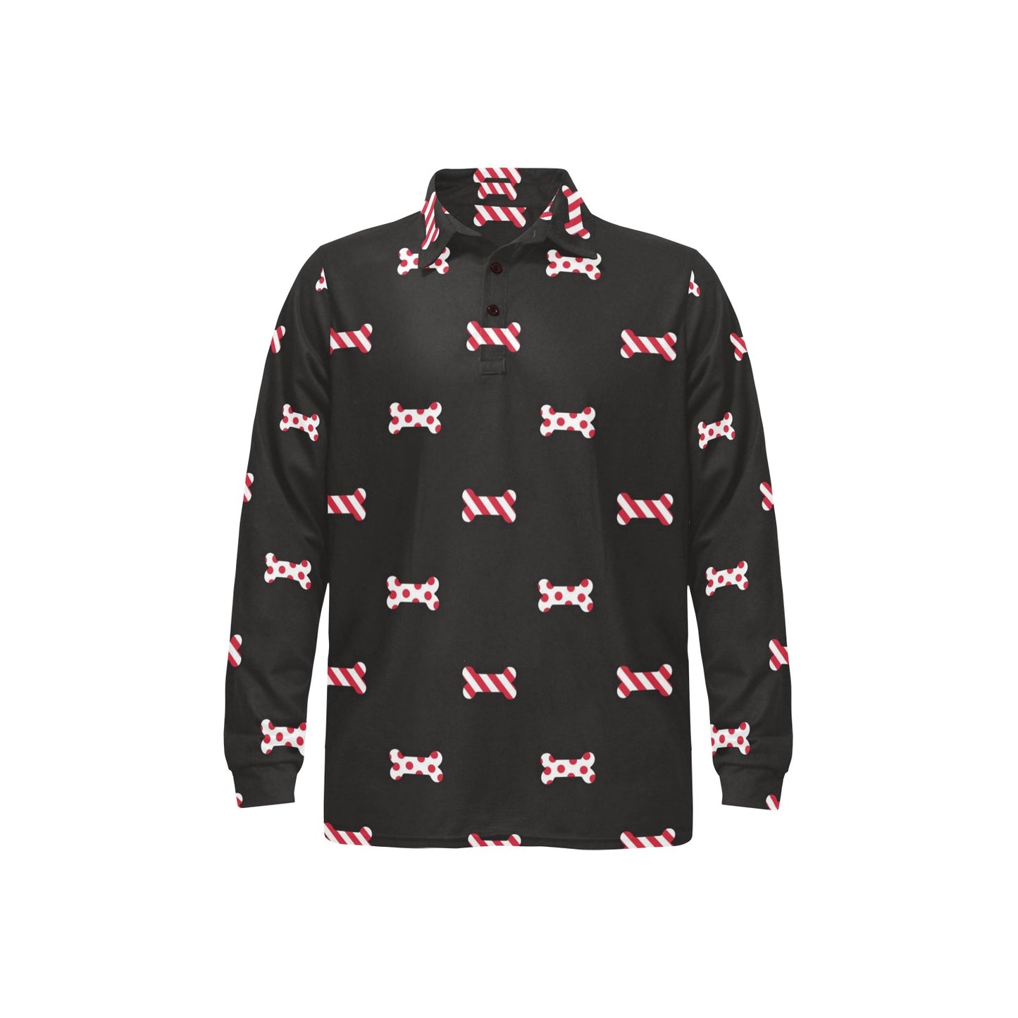 Dog Bone Pattern Print Design 04 Long Sleeve Polo Shirt For Men's