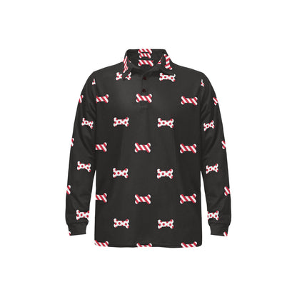Dog Bone Pattern Print Design 04 Long Sleeve Polo Shirt For Men's