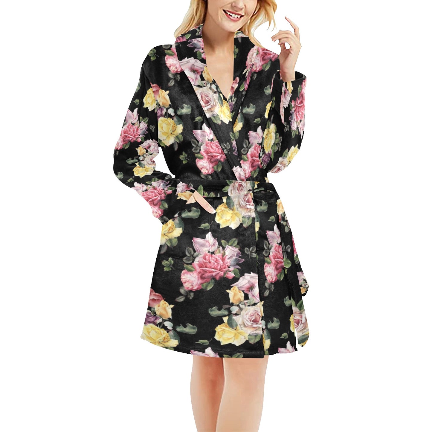 Rose Pattern Print Design RO010 Women's Fleece Robe