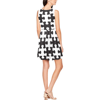 Puzzle Black White Pattern Print Design A02 Sleeveless Dress