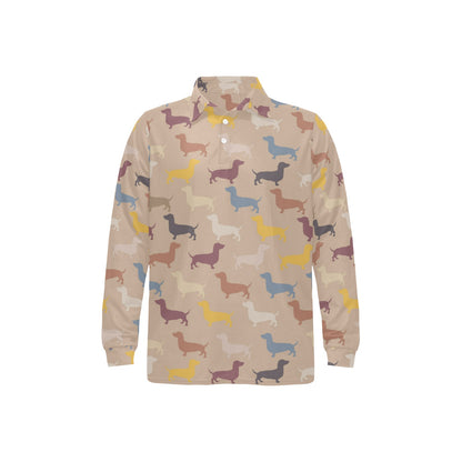 Dachshund Pattern Print Design 03 Long Sleeve Polo Shirt For Men's