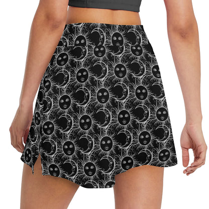 Sun Moon White Design Themed Print 17" Golf & Pickleball Skort with Pockets
