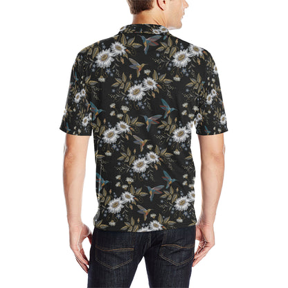 Hummingbird with Embroidery Themed Print Men Polo Shirt