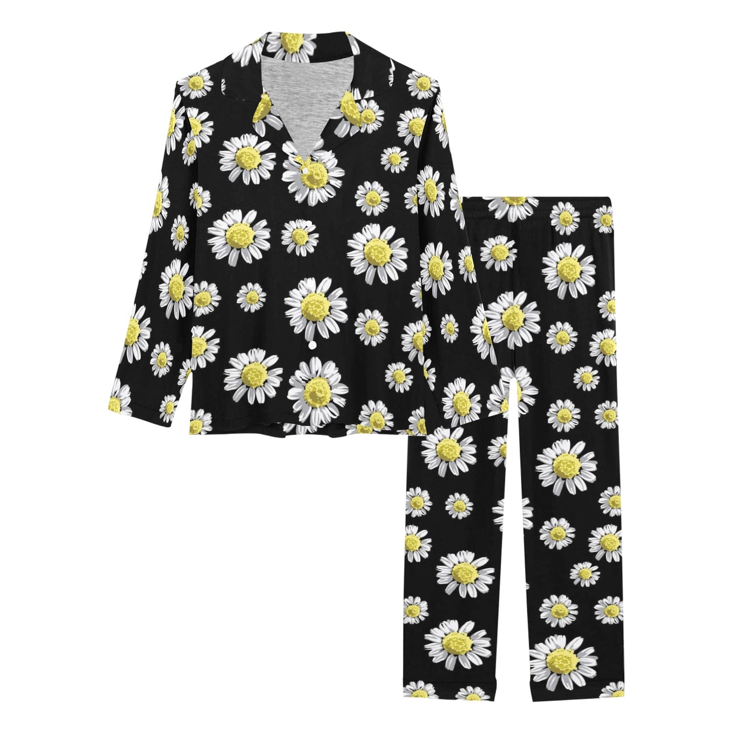 Daisy Pattern Print Design DS01 Women's Long Pajama Set