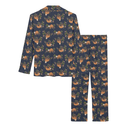 Sloth flower Design Themed Print Women's Long Pajama Set