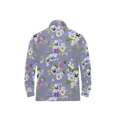 Pansy Pattern Print Design PS05 Long Sleeve Polo Shirt For Men's
