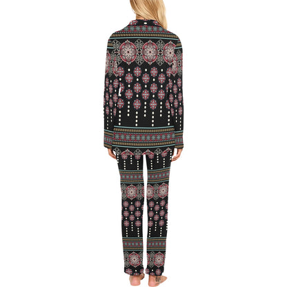 Ethnic Dot Style Print Pattern Women's Long Pajama Set