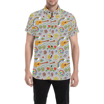 Hippie Print Design LKS306 Men Short Sleeve Button Up Shirt