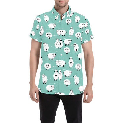 Sheep Print Design LKS404 Men Short Sleeve Button Up Shirt