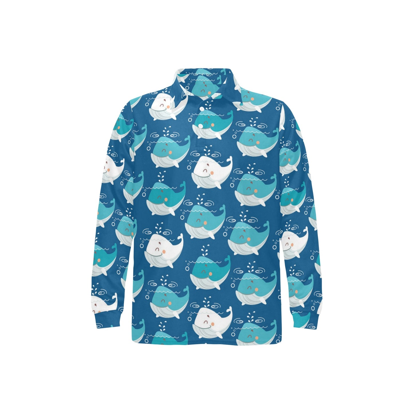 Blue Whale Pattern Print Design 01 Long Sleeve Polo Shirt For Men's