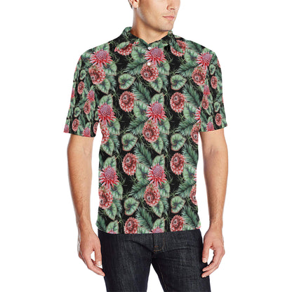 Dahlia Pattern Print Design DH06 Men Polo Shirt