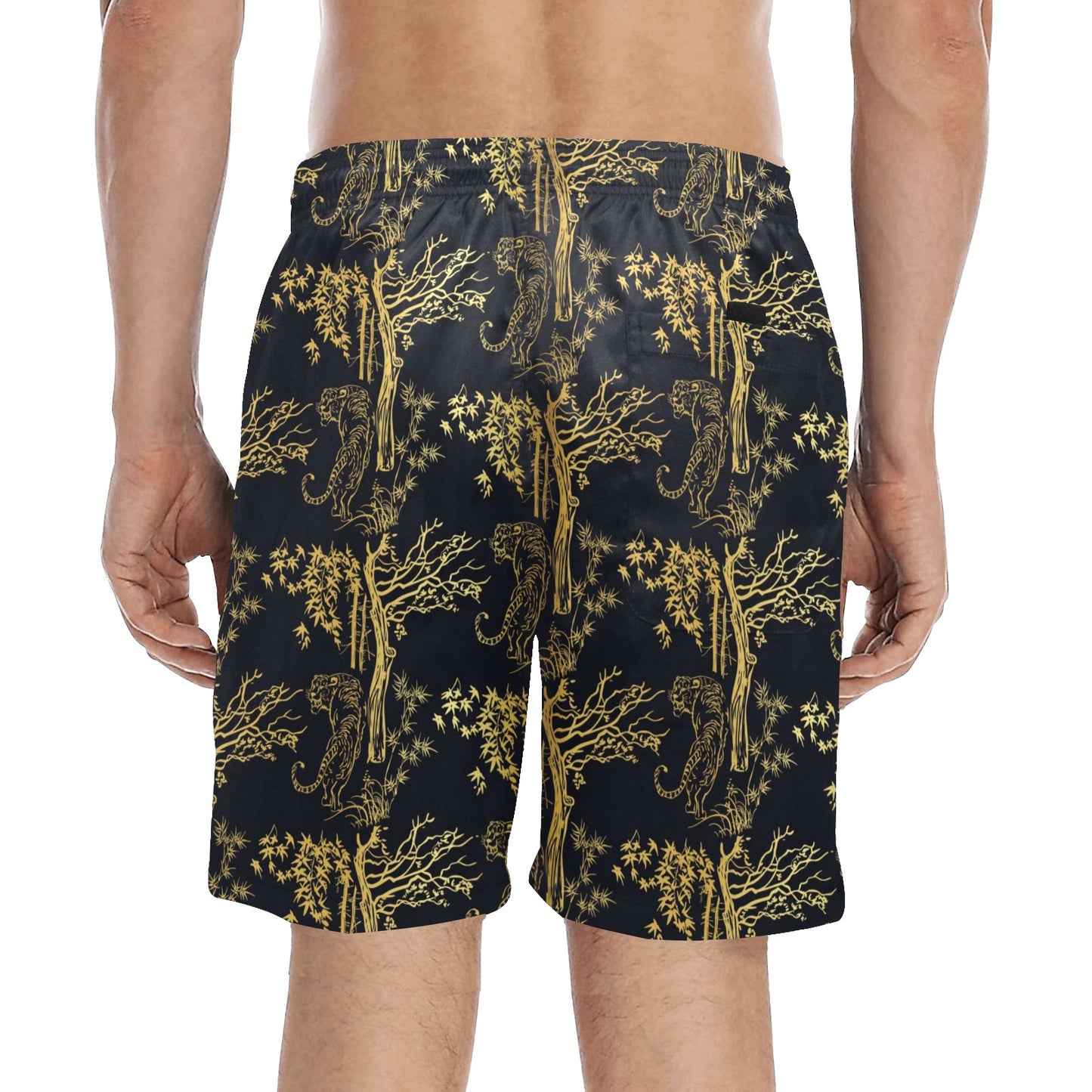 Tiger Gold Print Design LKS307 Men's Swim Trunks Beach Shorts