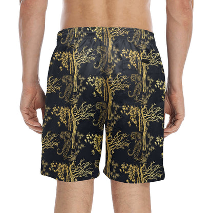 Tiger Gold Print Design LKS307 Men's Swim Trunks Beach Shorts