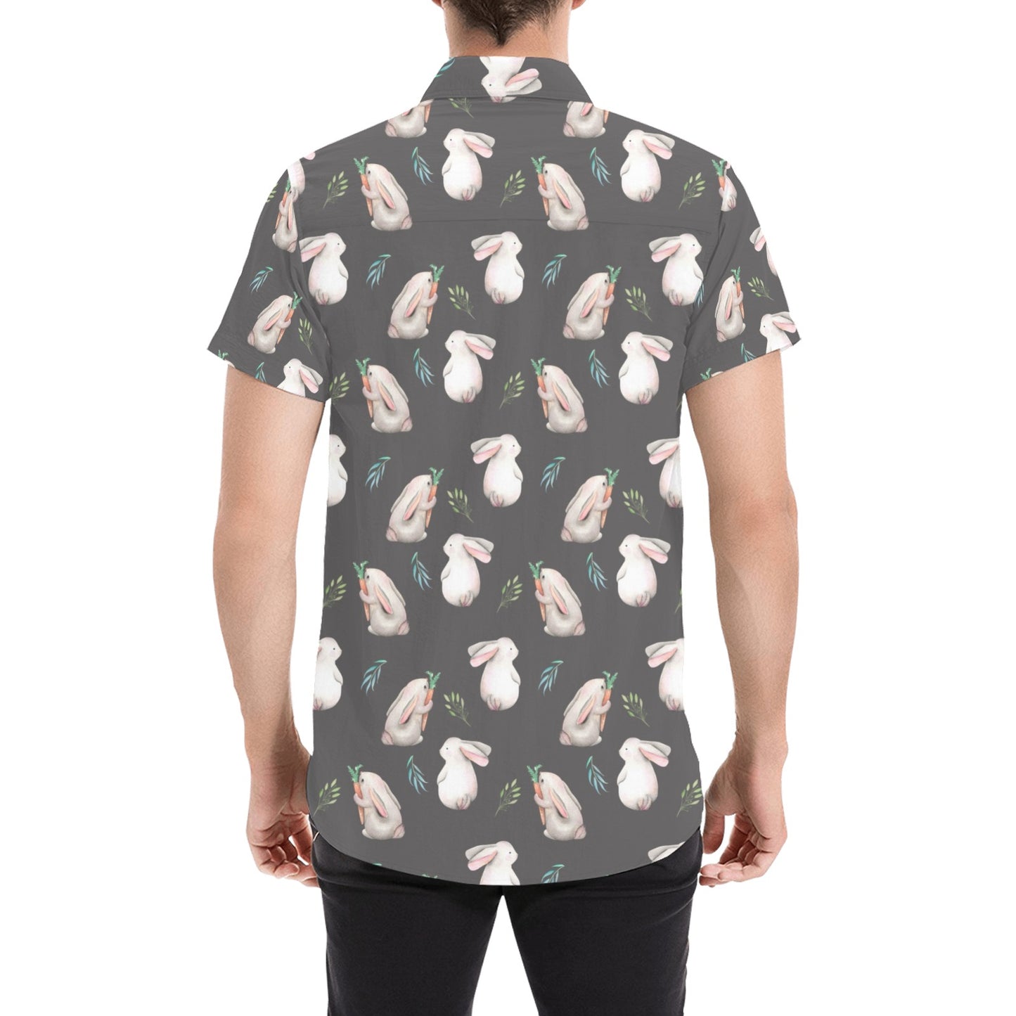 Rabbit Print Design LKS402 Men Short Sleeve Button Up Shirt