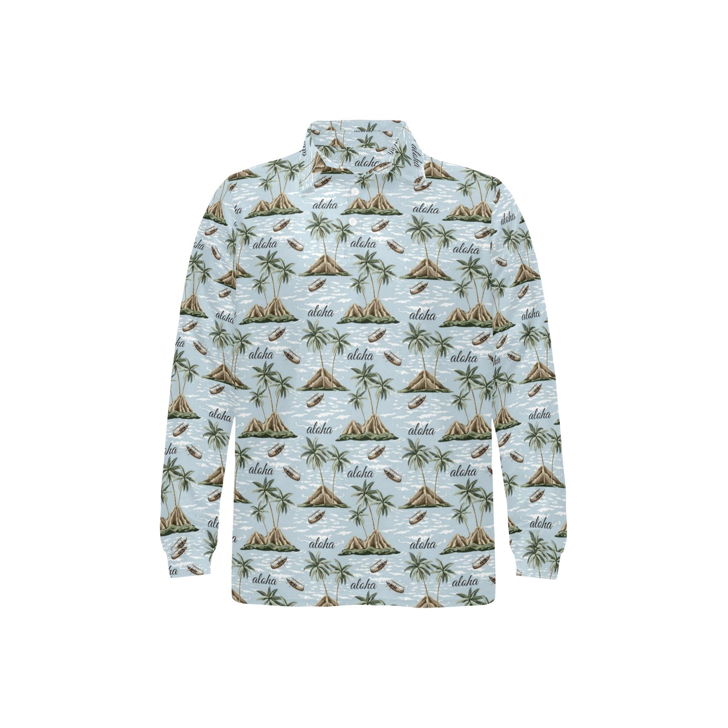 Aloha Hawaii island Design Themed Print Long Sleeve Polo Shirt For Men's