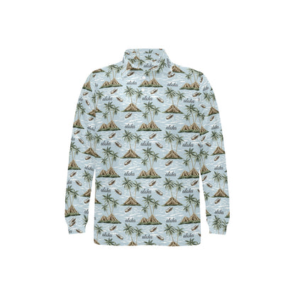 Aloha Hawaii island Design Themed Print Long Sleeve Polo Shirt For Men's
