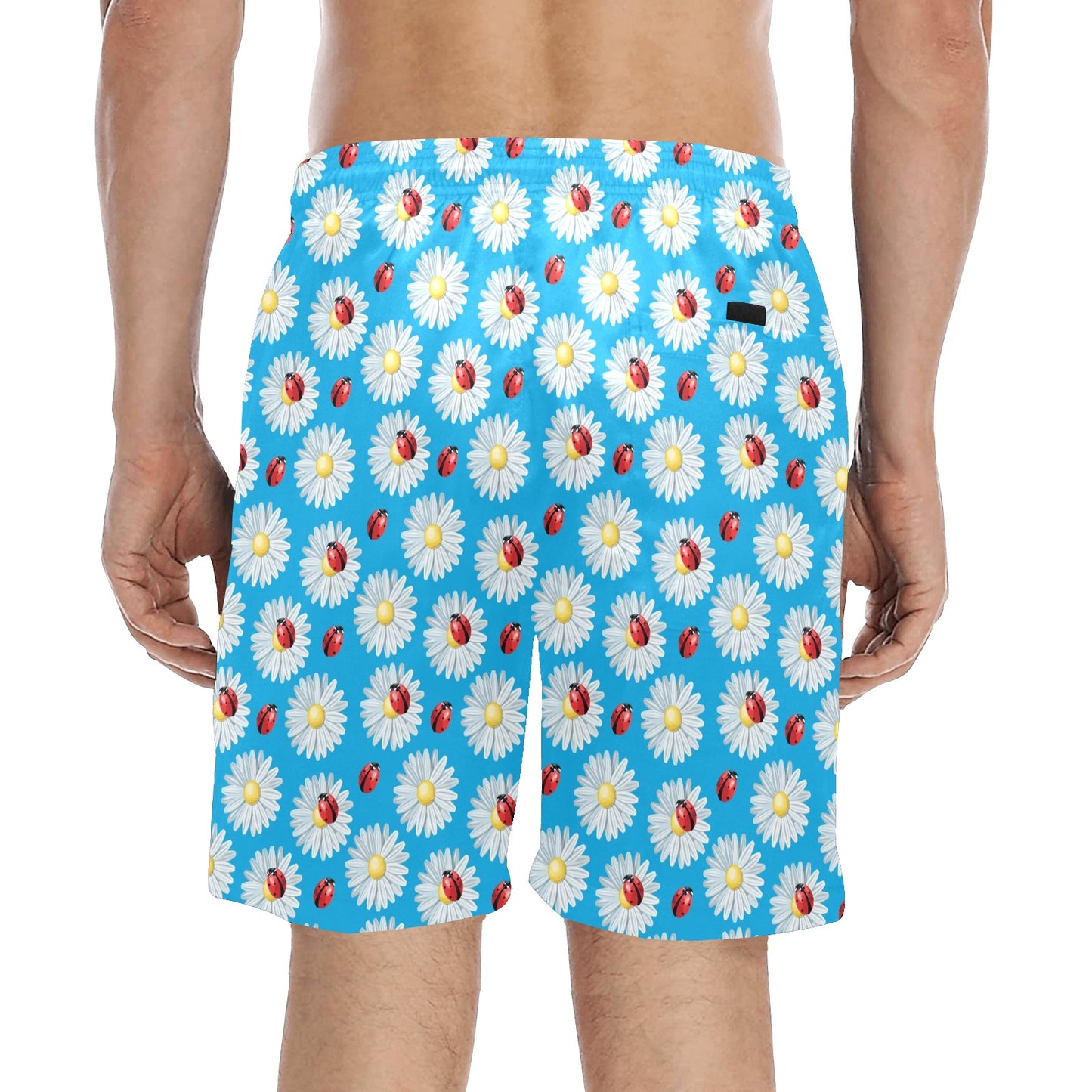 Ladybug with Daisy Themed Print Pattern Men's Swim Trunks Beach Shorts