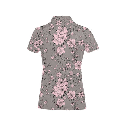 Cherry Blossom Pattern Print Design CB05 Women's Polo Shirt